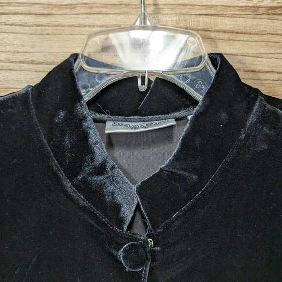 VINTAGE Amanda Smith Elegant Black Velvet Button-Up Dress Size 14 - Picture 4 of 10